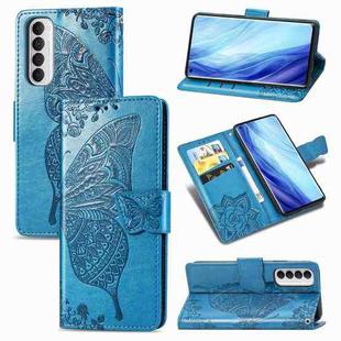 For OPPO Reno 4 PRO 4G Butterfly Love Flower Embossed Horizontal Flip Leather Case with Bracket / Card Slot / Wallet / Lanyard(Blue)