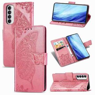 For OPPO Reno 4 PRO 4G Butterfly Love Flower Embossed Horizontal Flip Leather Case with Bracket / Card Slot / Wallet / Lanyard(Pink)