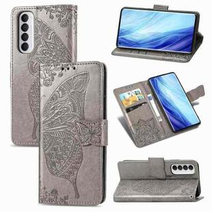 For OPPO Reno 4 PRO 4G Butterfly Love Flower Embossed Horizontal Flip Leather Case with Bracket / Card Slot / Wallet / Lanyard(Gray)