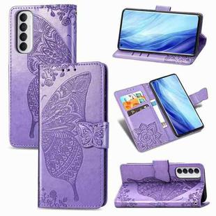 For OPPO Reno 4 PRO 4G Butterfly Love Flower Embossed Horizontal Flip Leather Case with Bracket / Card Slot / Wallet / Lanyard(Light Purple)