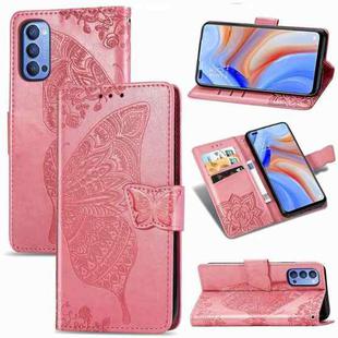For OPPO Reno 4 4G Butterfly Love Flower Embossed Horizontal Flip Leather Case with Bracket / Card Slot / Wallet / Lanyard(Pink)