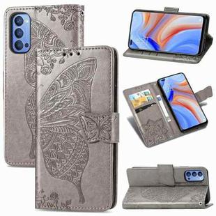 For OPPO Reno 4 4G Butterfly Love Flower Embossed Horizontal Flip Leather Case with Bracket / Card Slot / Wallet / Lanyard(Gray)