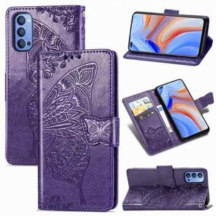 For OPPO Reno 4 4G Butterfly Love Flower Embossed Horizontal Flip Leather Case with Bracket / Card Slot / Wallet / Lanyard(Dark Purple)