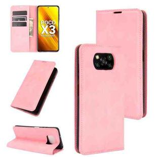 For Xiaomi Poco X3/X3 NFC Retro-skin Business Magnetic Suction Leather Case with Holder & Card Slots & Wallet(Pink)