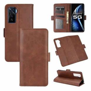 For vivo iQOO 5 5G Dual-side Magnetic Buckle Horizontal Flip Leather Case with Holder & Card Slots & Wallet(Brown)