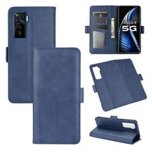 For vivo iQOO 5 5G Dual-side Magnetic Buckle Horizontal Flip Leather Case with Holder & Card Slots & Wallet(Dark Blue)
