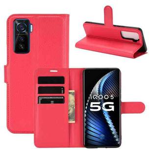 For vivo iQOO 5 5G Litchi Texture Horizontal Flip Protective Case with Holder & Card Slots & Wallet(Red)
