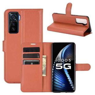 For vivo iQOO 5 5G Litchi Texture Horizontal Flip Protective Case with Holder & Card Slots & Wallet(Brown)