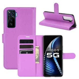 For vivo iQOO 5 5G Litchi Texture Horizontal Flip Protective Case with Holder & Card Slots & Wallet(Purple)