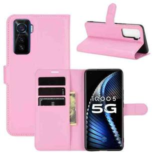 For vivo iQOO 5 5G Litchi Texture Horizontal Flip Protective Case with Holder & Card Slots & Wallet(Pink)