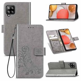 For Samsung Galaxy A42 5G Four-leaf Clasp Embossed Buckle Mobile Phone Protection Leather Case with Lanyard & Card Slot & Wallet & Bracket Function(Grey)