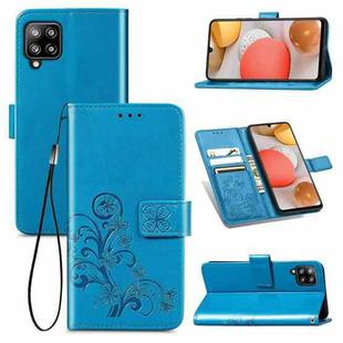For Samsung Galaxy A42 5G Four-leaf Clasp Embossed Buckle Mobile Phone Protection Leather Case with Lanyard & Card Slot & Wallet & Bracket Function(Blue)