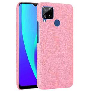 For Oppo Realme C15 Shockproof Crocodile Texture PC + PU Case(Pink)