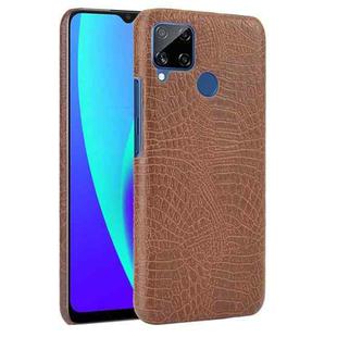 For Oppo Realme C15 Shockproof Crocodile Texture PC + PU Case(Brown)