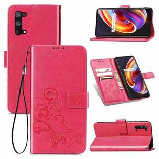 For OPPO Realme X7 Four-leaf Clasp Embossed Buckle Mobile Phone Protection Leather Case with Lanyard & Card Slot & Wallet & Bracket Function(Magenta)