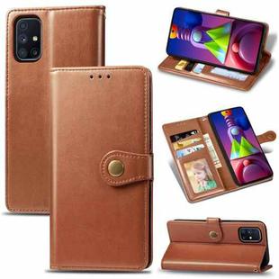 For Samsung Galaxy M51 Retro Solid Color Leather Buckle Phone Case with Lanyard & Photo Frame & Card Slot & Wallet & Stand Function(Brown)