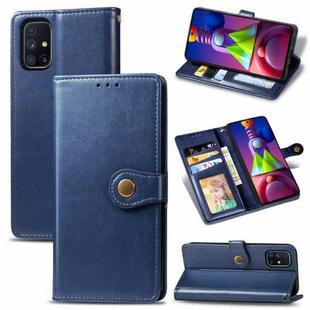 For Samsung Galaxy M51 Retro Solid Color Leather Buckle Phone Case with Lanyard & Photo Frame & Card Slot & Wallet & Stand Function(Blue)