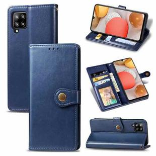 For Samsung Galaxy A42 5G Retro Solid Color Leather Buckle Phone Case with Lanyard & Photo Frame & Card Slot & Wallet & Stand Function(Blue)