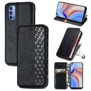 For OPPO Reno 4 4G Cubic Grid Pressed Horizontal Flip Magnetic PU Leather Case with Holder & Card Slots & Wallet(Black)