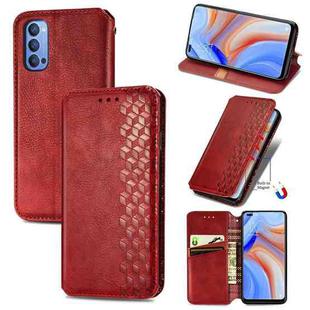 For OPPO Reno 4 4G Cubic Grid Pressed Horizontal Flip Magnetic PU Leather Case with Holder & Card Slots & Wallet(Red)