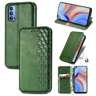 For OPPO Reno 4 4G Cubic Grid Pressed Horizontal Flip Magnetic PU Leather Case with Holder & Card Slots & Wallet(Green)