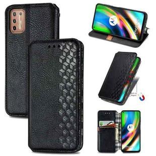 For Motorola Moto G9 Plus Cubic Grid Pressed Horizontal Flip Magnetic PU Leather Case with Holder & Card Slots & Wallet(Black)