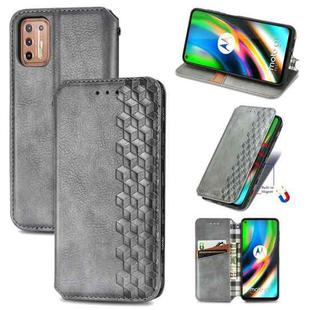 For Motorola Moto G9 Plus Cubic Grid Pressed Horizontal Flip Magnetic PU Leather Case with Holder & Card Slots & Wallet(Gray)