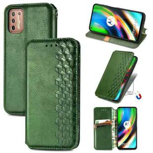 For Motorola Moto G9 Plus Cubic Grid Pressed Horizontal Flip Magnetic PU Leather Case with Holder & Card Slots & Wallet(Green)