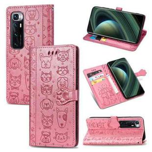 For Xiaomi Mi 10 Ultra Cute Cat and Dog Embossed Horizontal Flip Leather Case with Bracket / Card Slot / Wallet / Lanyard(Pink)