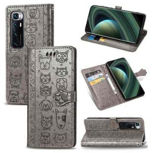 For Xiaomi Mi 10 Ultra Cute Cat and Dog Embossed Horizontal Flip Leather Case with Bracket / Card Slot / Wallet / Lanyard(Gray)