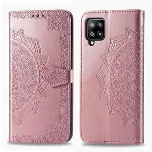 For Galaxy A42 5G Mandala Flower Embossed Horizontal Flip Leather Case with Bracket / Card Slot / Wallet / Lanyard(Rose Gold)