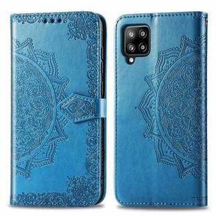 For Galaxy A42 5G Mandala Flower Embossed Horizontal Flip Leather Case with Bracket / Card Slot / Wallet / Lanyard(Blue)