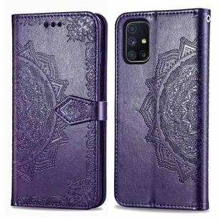 For Galaxy M51 Mandala Flower Embossed Horizontal Flip Leather Case with Bracket / Card Slot / Wallet / Lanyard(Purple)