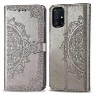 For Galaxy M51 Mandala Flower Embossed Horizontal Flip Leather Case with Bracket / Card Slot / Wallet / Lanyard(Gray)