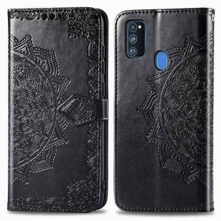 For Galaxy M30S/M21 Mandala Flower Embossed Horizontal Flip Leather Case with Bracket / Card Slot / Wallet / Lanyard(Black)