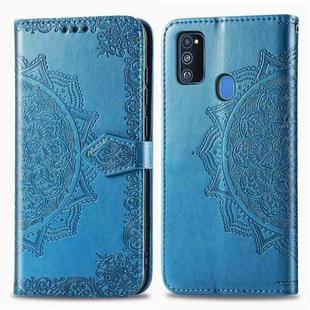 For Galaxy M30S/M21 Mandala Flower Embossed Horizontal Flip Leather Case with Bracket / Card Slot / Wallet / Lanyard(Blue)