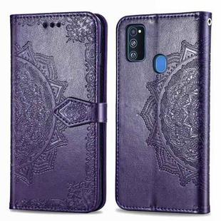 For Galaxy M30S/M21 Mandala Flower Embossed Horizontal Flip Leather Case with Bracket / Card Slot / Wallet / Lanyard(Purple)