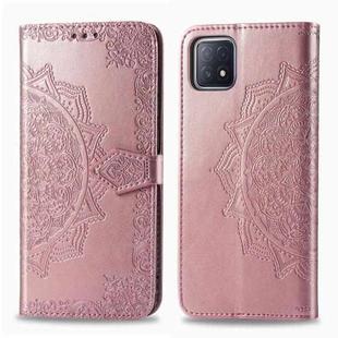 For OPPO  A72 5G Embossed Mandala Pattern TPU + PU Horizontal Flip Leather Case with Holder & Three Card Slots & Wallet(Rose Gold)