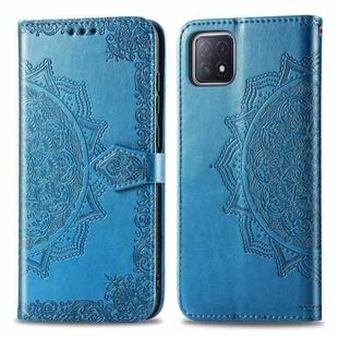 For OPPO  A72 5G Embossed Mandala Pattern TPU + PU Horizontal Flip Leather Case with Holder & Three Card Slots & Wallet(Blue)