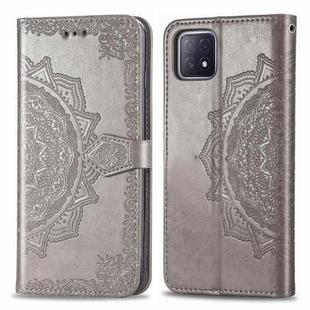 For OPPO  A72 5G Embossed Mandala Pattern TPU + PU Horizontal Flip Leather Case with Holder & Three Card Slots & Wallet(Gray)