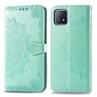 For OPPO  A72 5G Embossed Mandala Pattern TPU + PU Horizontal Flip Leather Case with Holder & Three Card Slots & Wallet(Green)
