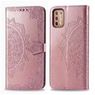 For Motorola Moto G9 Plus Embossed Mandala Pattern TPU + PU Horizontal Flip Leather Case with Holder & Three Card Slots & Wallet(Rose Gold)