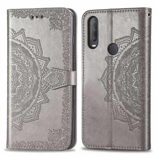 For  Alcatel 1S (2020) Embossed Mandala Pattern TPU + PU Horizontal Flip Leather Case with Holder & Three Card Slots & Wallet(Gray)