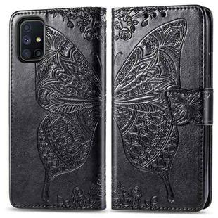 For Galaxy M51 Butterfly Love Flower Embossed Horizontal Flip Leather Case with Bracket / Card Slot / Wallet / Lanyard(Black)