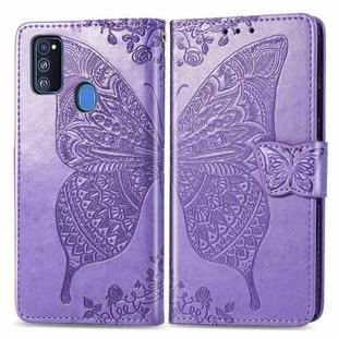 For Galaxy M30S / M21 Butterfly Love Flower Embossed Horizontal Flip Leather Case with Bracket / Card Slot / Wallet / Lanyard(Light Purple)