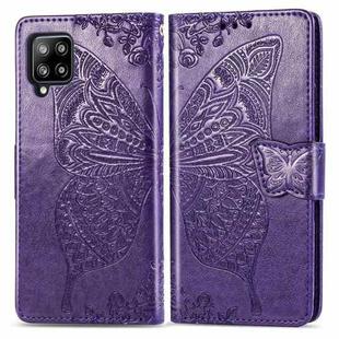 For Galaxy A42 5G Butterfly Love Flower Embossed Horizontal Flip Leather Case with Bracket / Card Slot / Wallet / Lanyard(Dark Purple)