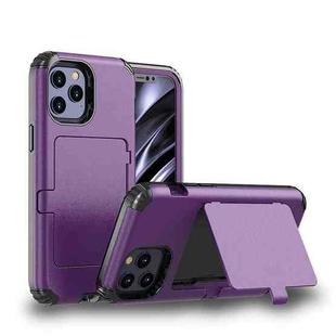 For iPhone 12 / 12 Pro Dustproof Pressure-proof Shockproof PC + TPU Case with Card Slot & Mirror(Purple)