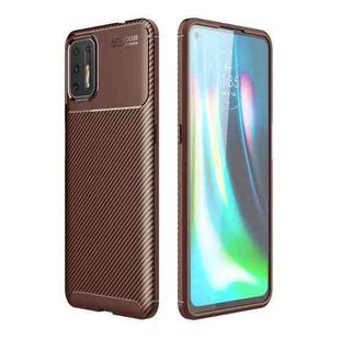 For Motorola Moto G9 Plus Carbon Fiber Texture Shockproof TPU Case(Brown)