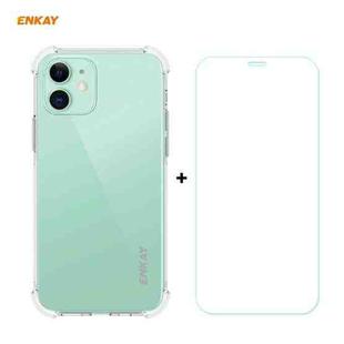 For iPhone 12 mini Hat-Prince ENKAY 2 in 1 Clear TPU Soft Case Shockproof Cover + 0.26mm 9H 2.5D Tempered Glass Protector Film