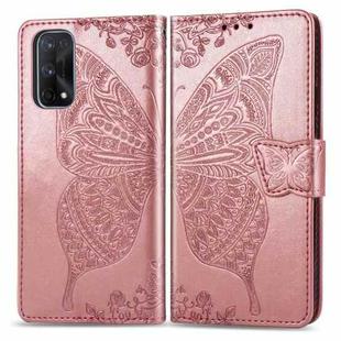 For OPPO Realme X7 Pro Butterfly Love Flower Embossed Horizontal Flip Leather Case with Bracket / Card Slot / Wallet / Lanyard(Rose Gold)